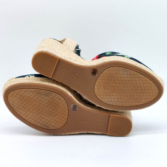 Jessica Simpson Platform Sandals Sz 8.5M Wedges Espadrilles Summer Satin Fruit - Picture 6 of 10